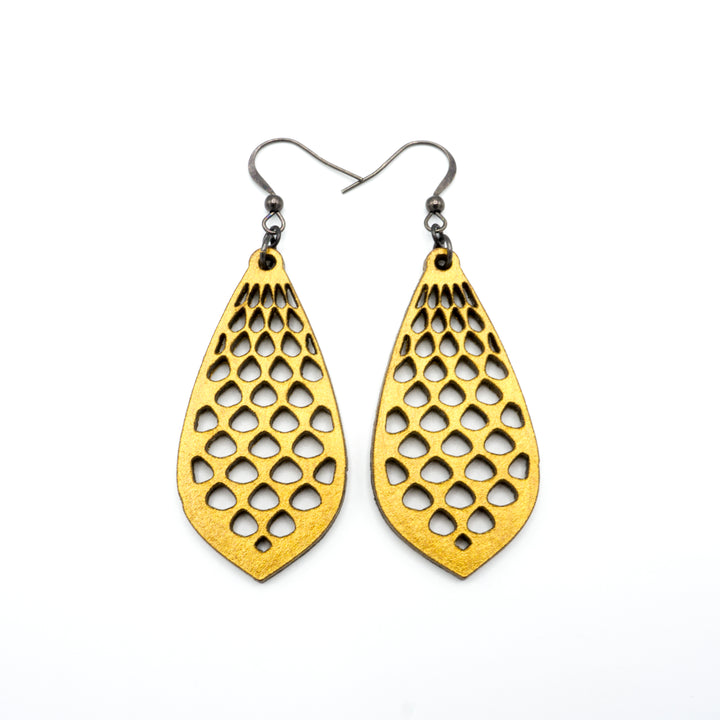Gem Point 01 [M] // Leather Earrings - Gold - LIGHT RAZOR DESIGN STUDIO