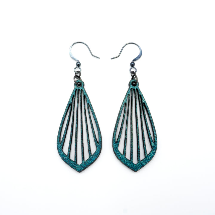 Gem Point 02 [S] // Leather Earrings - Turquoise - LIGHT RAZOR DESIGN STUDIO