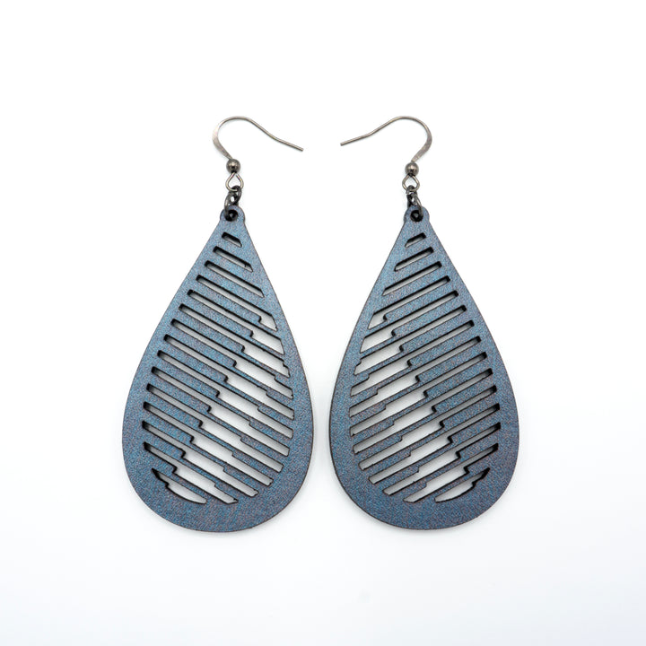 Drop 06 [L] // Leather Earrings - Blue Pearl - LIGHT RAZOR DESIGN STUDIO