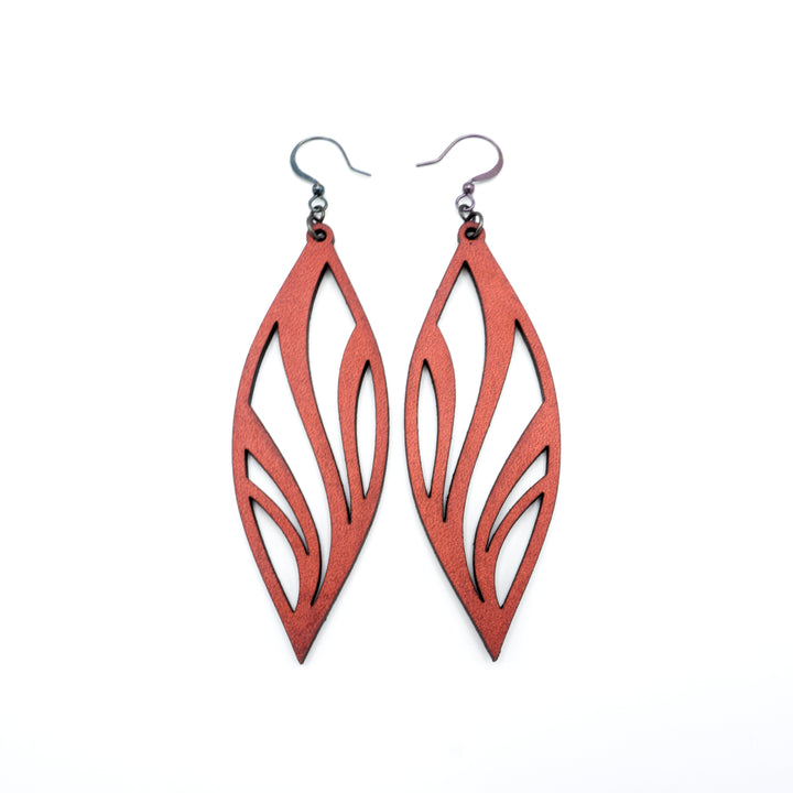 Petal 02 [L] // Leather Earrings - Red - LIGHT RAZOR DESIGN STUDIO
