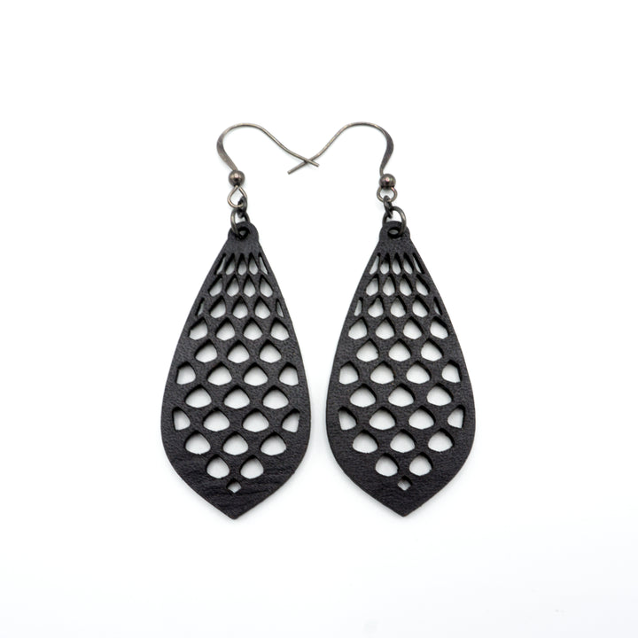 Gem Point 01 [M] // Leather Earrings  - Black - LIGHT RAZOR DESIGN STUDIO