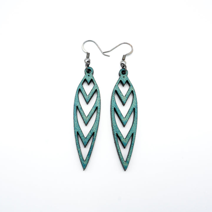 Totem 05 [S] // Leather Earrings - Turquoise - LIGHT RAZOR DESIGN STUDIO