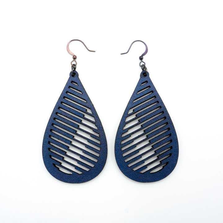 Drop 06 [L] // Leather Earrings - Navy Blue - LIGHT RAZOR DESIGN STUDIO