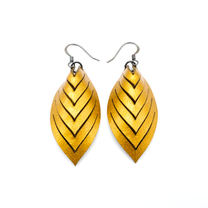 Terrabyte 14 [S] // Leather Earrings - Gold - LIGHT RAZOR DESIGN STUDIO