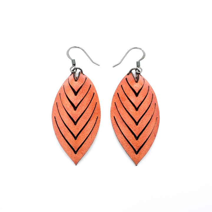 Terrabyte 14 [S] // Leather Earrings - Orange - LIGHT RAZOR DESIGN STUDIO