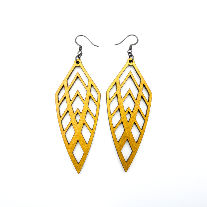 Arrowhead 02 [L] // Leather Earrings - Gold - LIGHT RAZOR DESIGN STUDIO