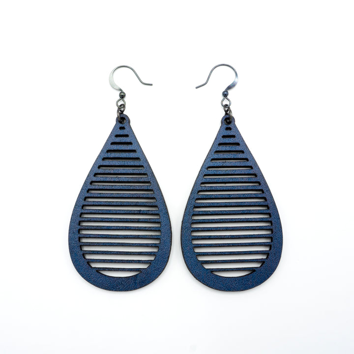 Drop 04 [L] // Leather Earrings - Navy Blue - LIGHT RAZOR DESIGN STUDIO