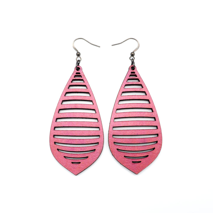 Gem Point 12 [L] // Leather Earrings - Fuchsia - LIGHT RAZOR DESIGN STUDIO