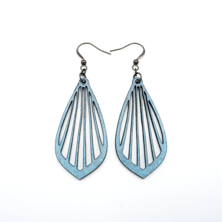 Gem Point 02 [M] // Leather Earrings - Blue Pearl - LIGHT RAZOR DESIGN STUDIO