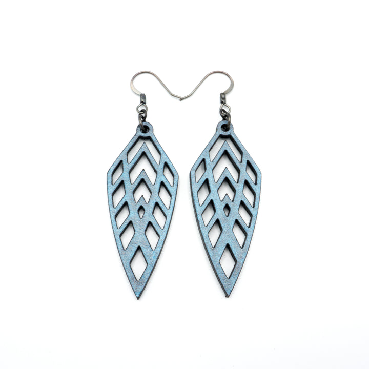 Arrowhead 02 [S] // Leather Earrings - Blue Pearl - LIGHT RAZOR DESIGN STUDIO