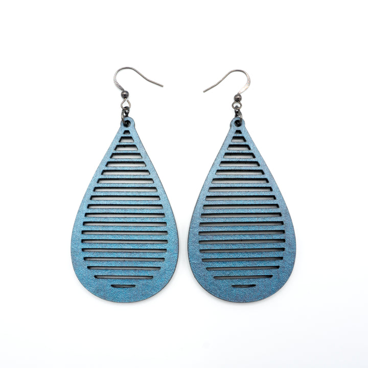 Drop 05 [L] // Leather Earrings - Blue Pearl - LIGHT RAZOR DESIGN STUDIO