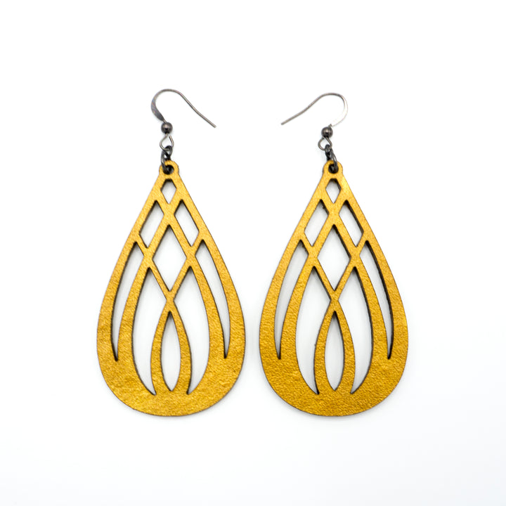 Drop 07 [L] // Leather Earrings - Gold - LIGHT RAZOR DESIGN STUDIO