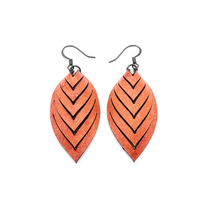 Terrabyte 14 [S] // Leather Earrings - Light Red - LIGHT RAZOR DESIGN STUDIO