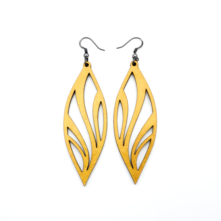 Petal 02 [L] // Leather Earrings - Gold - LIGHT RAZOR DESIGN STUDIO