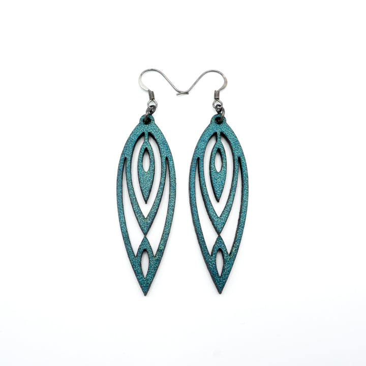Totem 06 [S] // Leather Earrings - Turquoise - LIGHT RAZOR DESIGN STUDIO