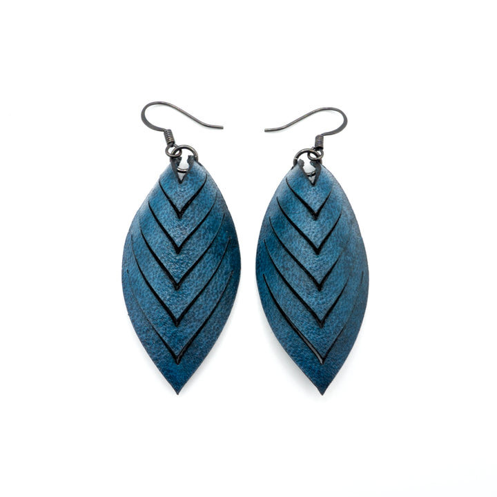 Terrabyte 14 [S] // Leather Earrings - Blue - LIGHT RAZOR DESIGN STUDIO