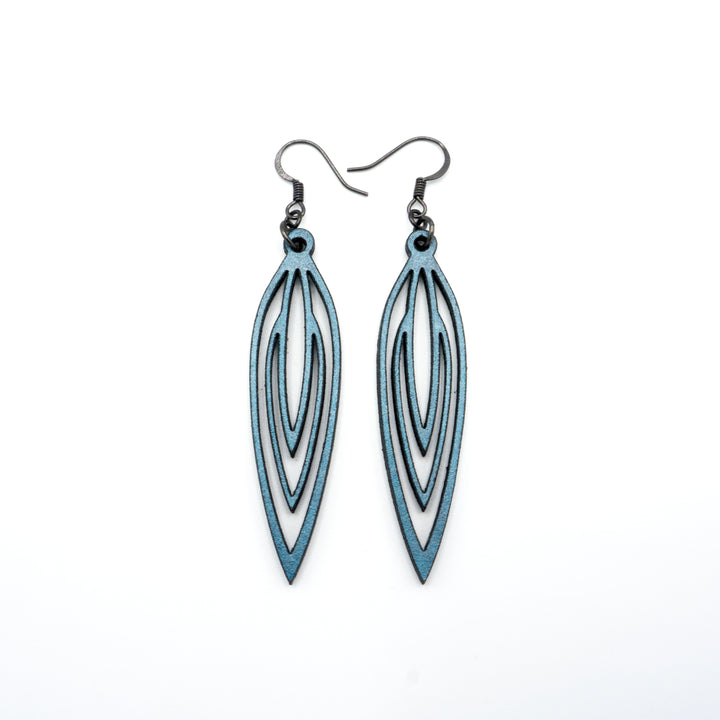Totem 01 [S] // Leather Earrings - Blue Pearl - LIGHT RAZOR DESIGN STUDIO