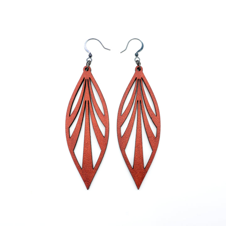 Petal 03 [L] // Leather Earrings - Red - LIGHT RAZOR DESIGN STUDIO