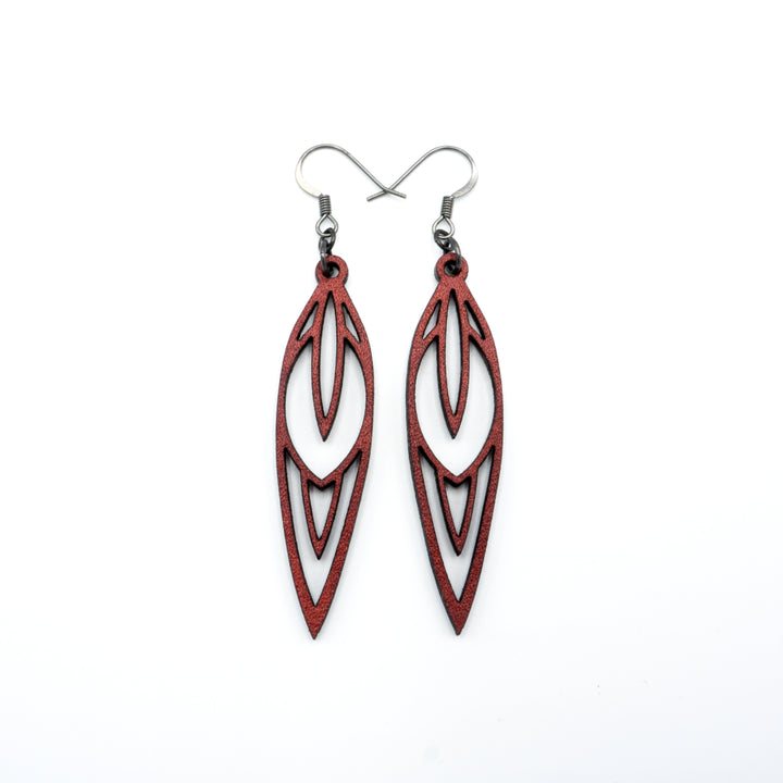 Totem 02 [S] // Leather Earrings - Red - LIGHT RAZOR DESIGN STUDIO