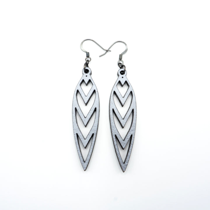 Totem 05 [S] // Leather Earrings - Silver - LIGHT RAZOR DESIGN STUDIO