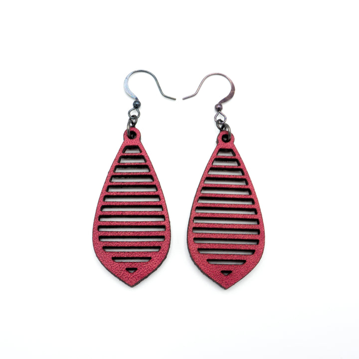 Gem Point 10 [S] // Leather Earrings - Red - LIGHT RAZOR DESIGN STUDIO