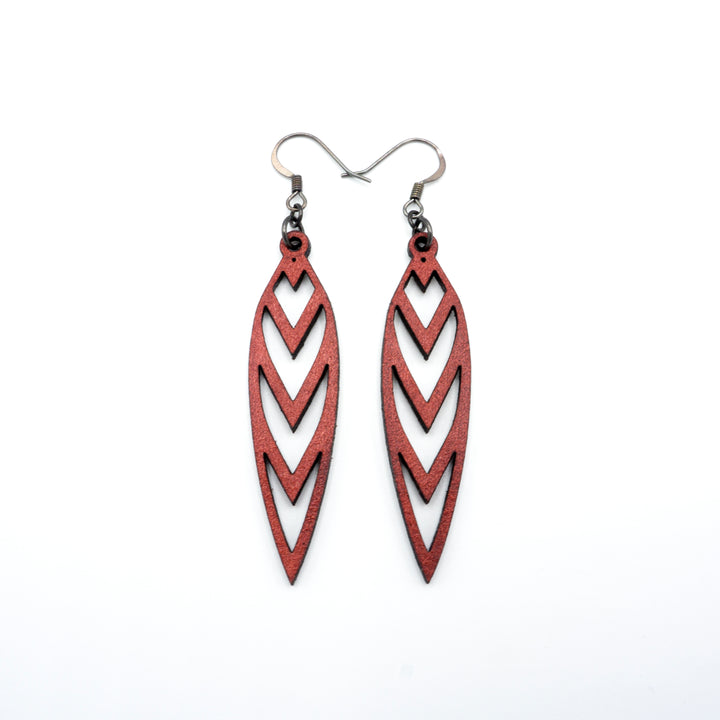 Totem 05 [S] // Leather Earrings - Red - LIGHT RAZOR DESIGN STUDIO