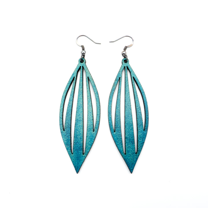 Petal 04 [L] // Leather Earrings - Turquoise - LIGHT RAZOR DESIGN STUDIO