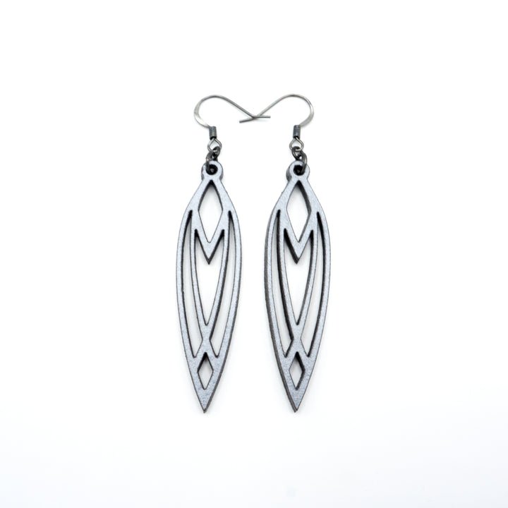 Totem 04 [S] // Leather Earrings - Silver - LIGHT RAZOR DESIGN STUDIO