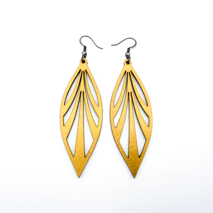 Petal 03 [L] // Leather Earrings - Gold - LIGHT RAZOR DESIGN STUDIO
