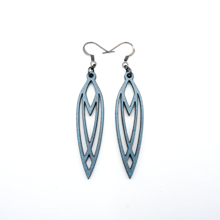 Totem 04 [S] // Leather Earrings - Blue Pearl - LIGHT RAZOR DESIGN STUDIO