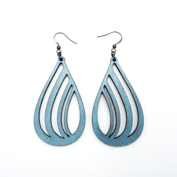 Drop 02 [L] // Leather Earrings - Blue Pearl - LIGHT RAZOR DESIGN STUDIO