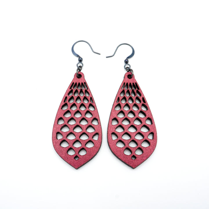 Gem Point 01 [M] // Leather Earrings - Red - LIGHT RAZOR DESIGN STUDIO