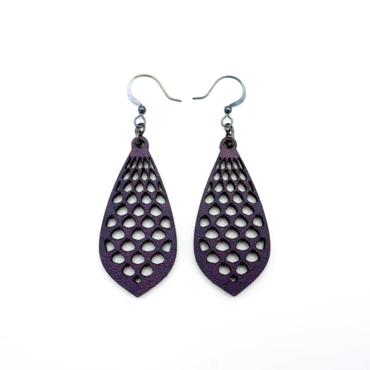 Gem Point 01 [S] // Leather Earrings - Purple - LIGHT RAZOR DESIGN STUDIO