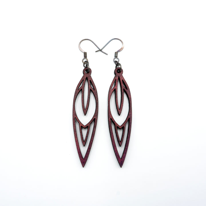Totem 02 [S] // Leather Earrings - Mulberry - LIGHT RAZOR DESIGN STUDIO