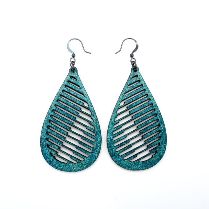 Drop 06 [L] // Leather Earrings - Turquoise - LIGHT RAZOR DESIGN STUDIO