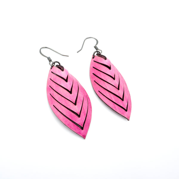 Terrabyte 14 [S] // Leather Earrings - Light Fuchsia - LIGHT RAZOR DESIGN STUDIO