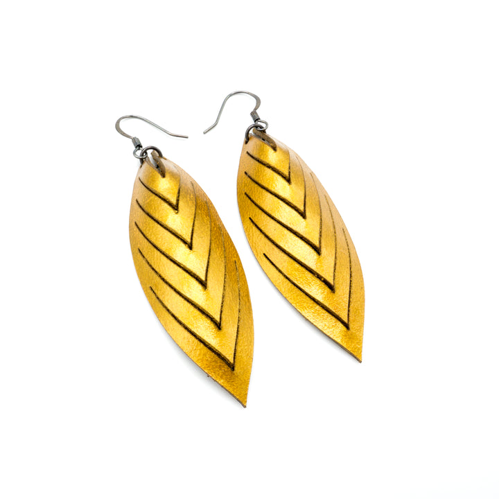 Terrabyte 14 [M] // Leather Earrings - Gold - LIGHT RAZOR DESIGN STUDIO