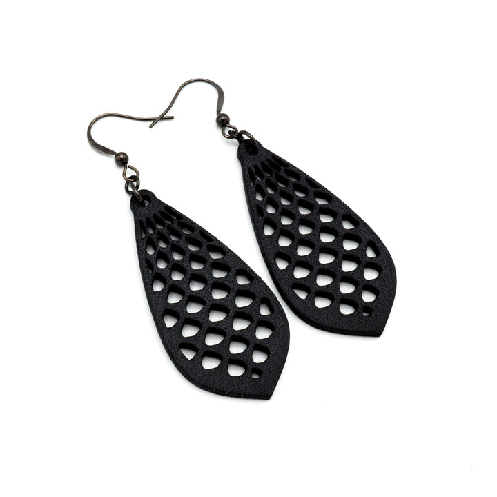 Gem Point 01 [M] // Leather Earrings  - Black - LIGHT RAZOR DESIGN STUDIO