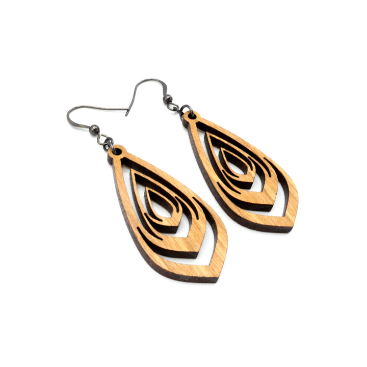Gem Point 07 [S] // Wood Earrings - Cherry - LIGHT RAZOR DESIGN STUDIO