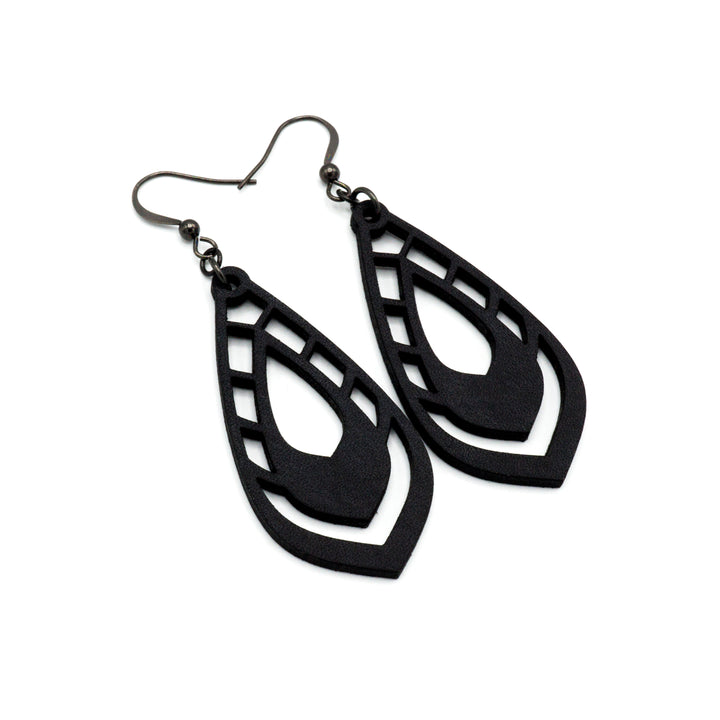 Gem Point 04 [M] // Leather Earrings - Black - LIGHT RAZOR DESIGN STUDIO