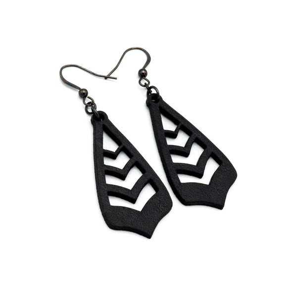 Totem 09 [S] // Leather Earrings - Black - LIGHT RAZOR DESIGN STUDIO