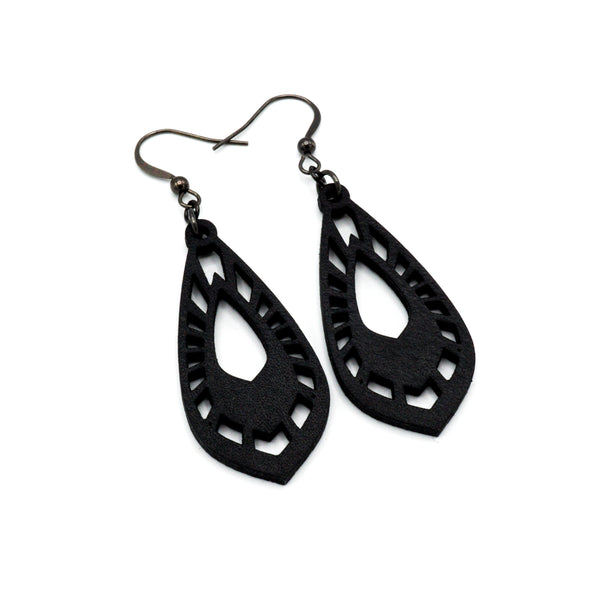 Gem Point 05 [S] // Leather Earrings - Black - LIGHT RAZOR DESIGN STUDIO