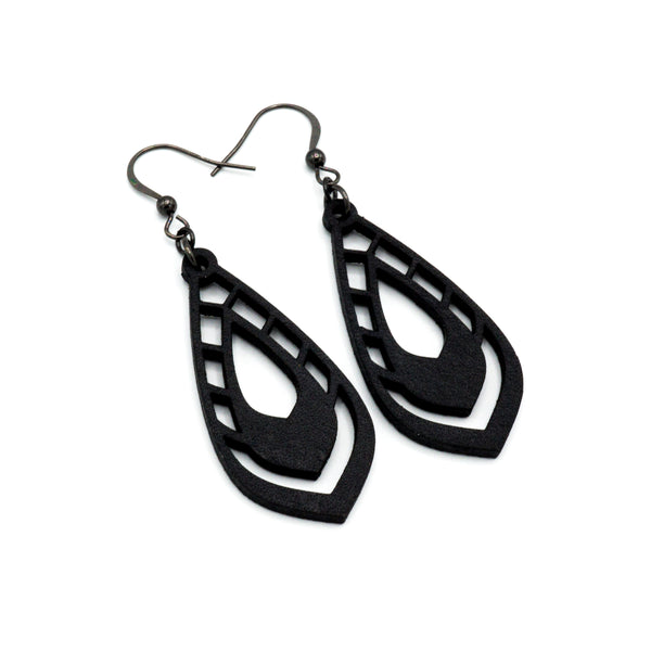 Gem Point 04 [S] // Leather Earrings - Black - LIGHT RAZOR DESIGN STUDIO