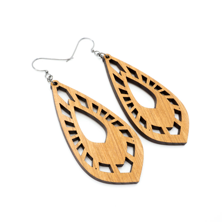 Gem Point 05 [L] // Wood Earrings - Cherry - LIGHT RAZOR DESIGN STUDIO
