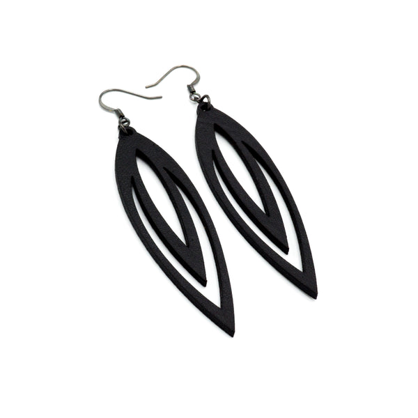 Totem 07 [L] // Leather Earrings - Black - LIGHT RAZOR DESIGN STUDIO