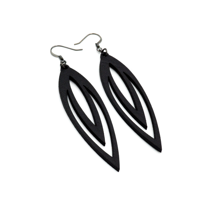 Totem 07 [L] // Leather Earrings - Black - LIGHT RAZOR DESIGN STUDIO