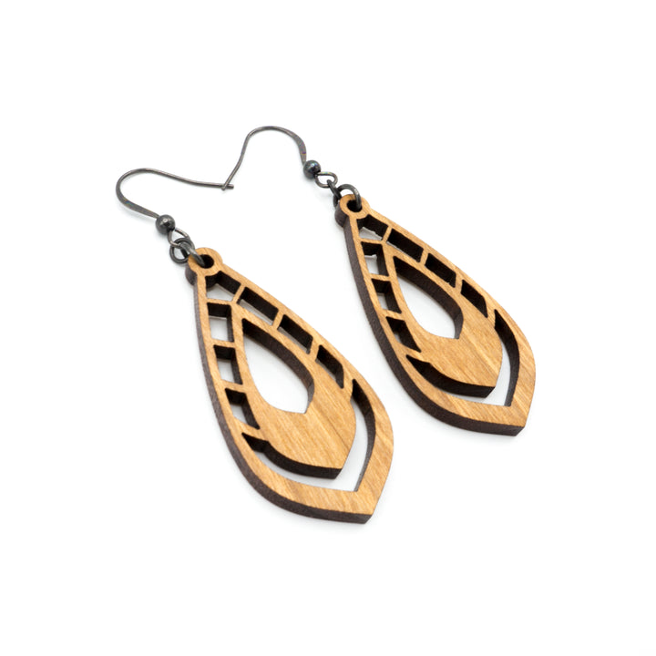 Gem Point 04 [S] // Wood Earrings - Cherry - LIGHT RAZOR DESIGN STUDIO