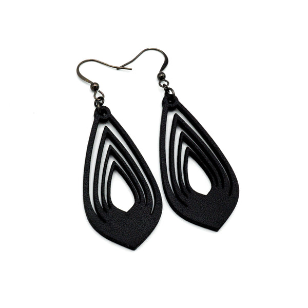 Gem Point 08 [M] // Leather Earrings - Black - LIGHT RAZOR DESIGN STUDIO