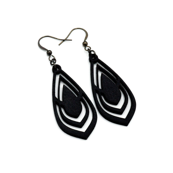 Gem Point 06 [S] // Leather Earrings - Black - LIGHT RAZOR DESIGN STUDIO