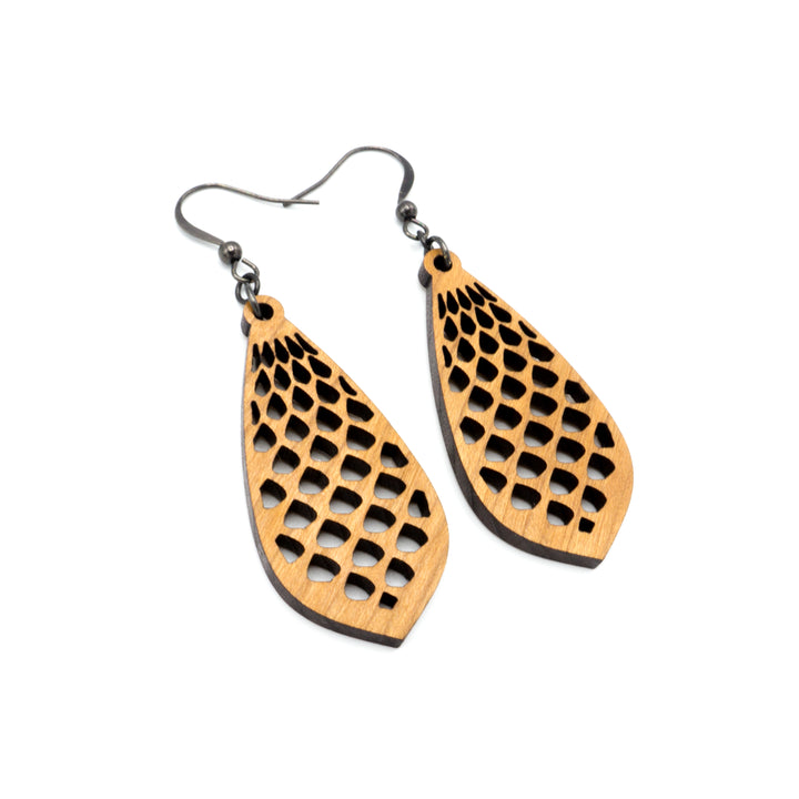 Gem Point 01 [S] // Wood Earrings - Cherry - LIGHT RAZOR DESIGN STUDIO